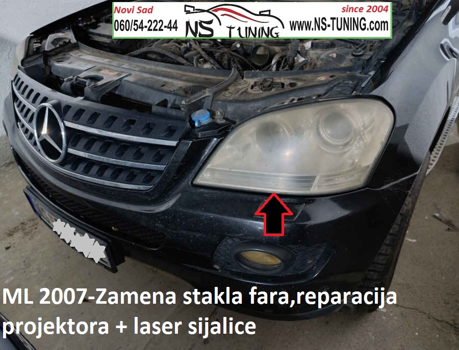 mercedes ml w164 zamena stakla fara reparacija sociva led sijalice novi sad ns tuning servis farova